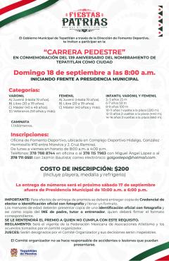 Convocatoria para la Carrera Pedestre por el aniversario del título de Ciudad de Tepatitlán de Morelos