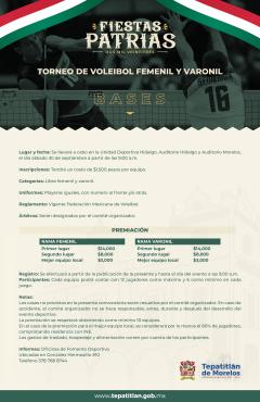 Convocatoria Torneo de Voleibol Femenil y Varonil Fiestas Patrias 2023
