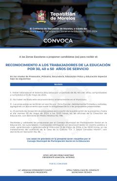 CONVOCATORIA RECONOCIMIENTO A TRABAJADORES DE LA EDUCACIÓN POR 30, 40 O 50 AÑOS DE SERVICIO 