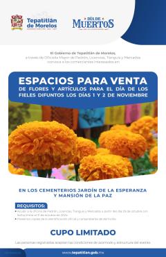 Convocatoria para espacios de venta durante el “Día de Muertos 2024”