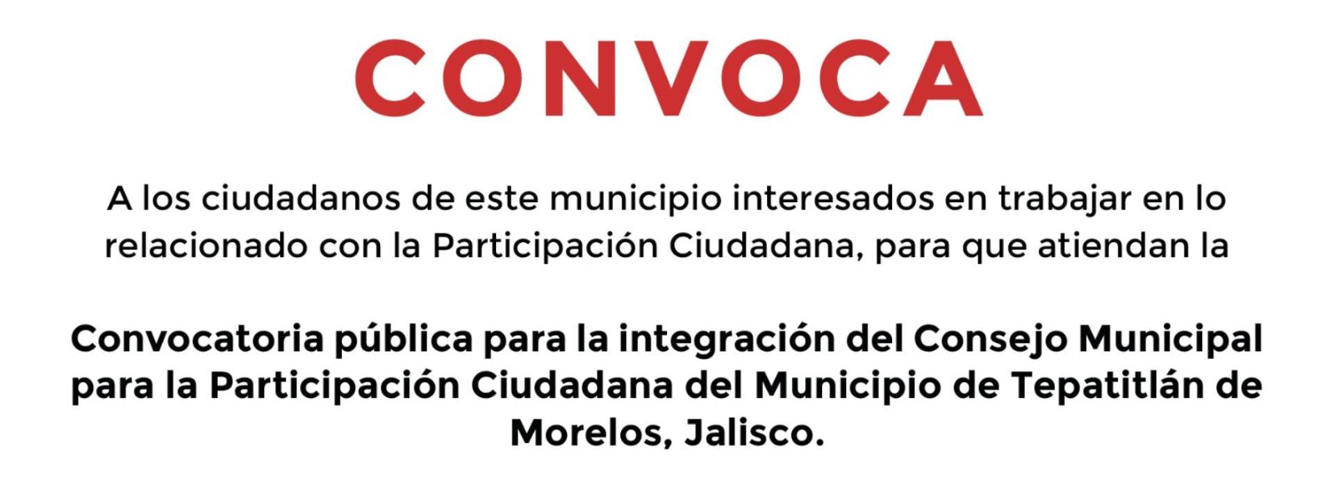 Convocatoria pública para la integración del Consejo Municipal para la Participación Ciudadana del Municipio de Tepatitlán de Morelos, Jalisco