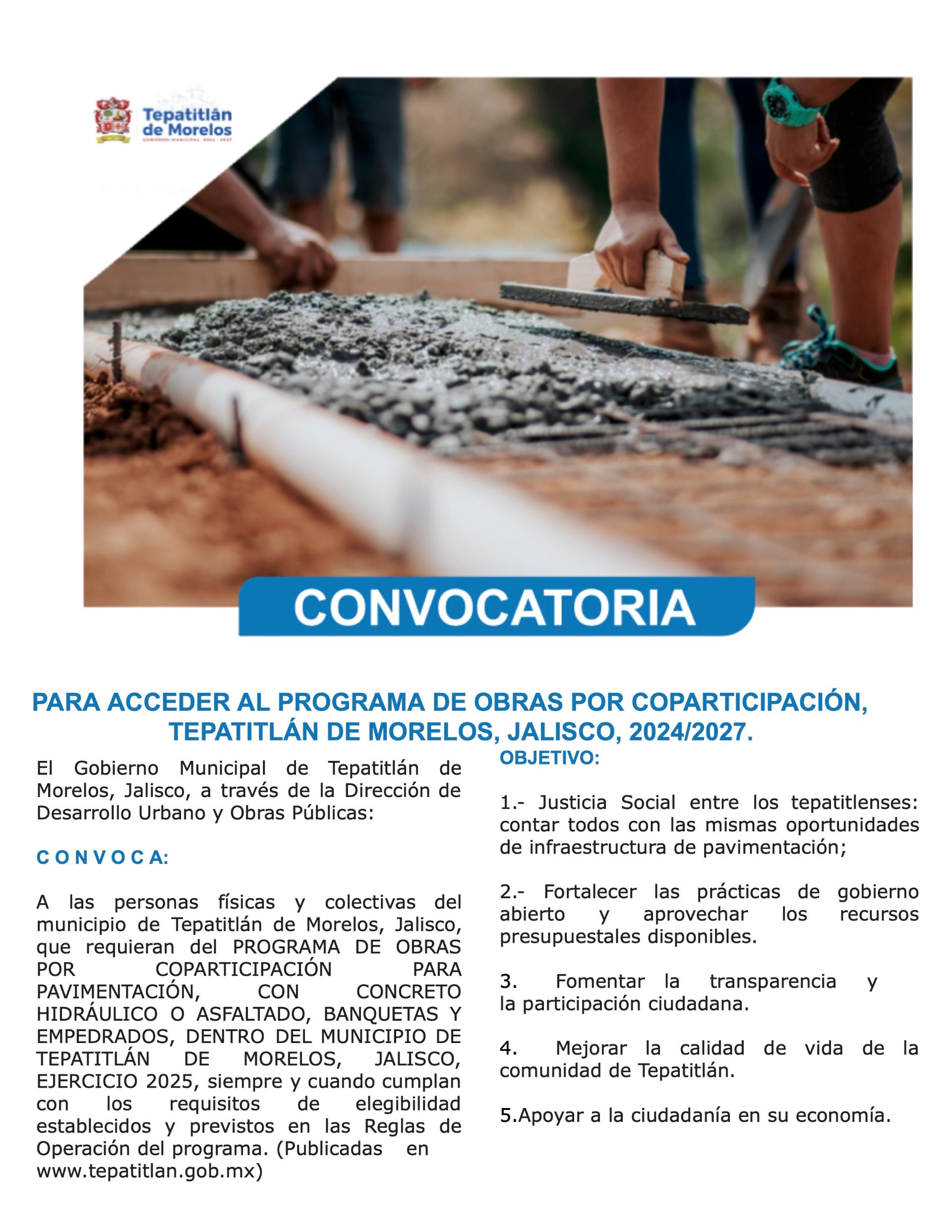 Convocatoria para acceder a los apoyos del Programa Obras de Coparticipación 2025