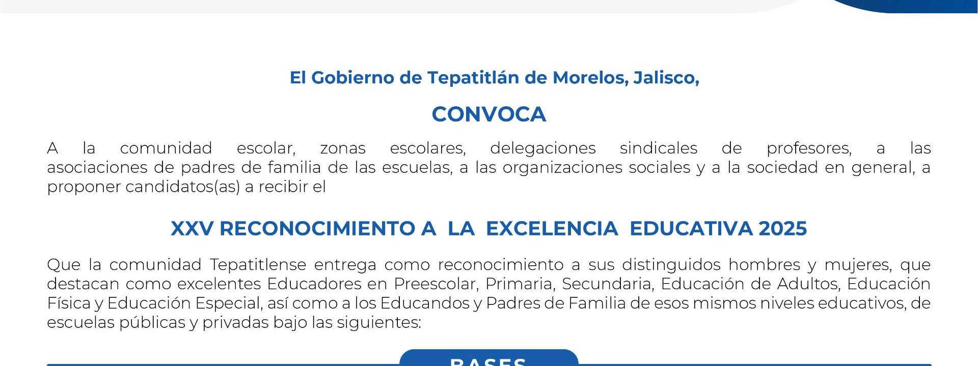 Convocatoria para la entrega del XXV Reconocimiento a la Excelencia Educativa