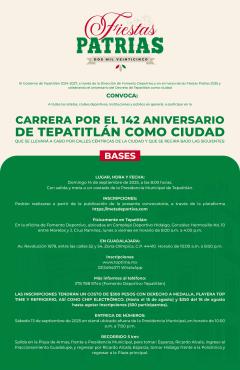 Convocatoria Carrera Pedestre por el 142 Aniversario del Título de Ciudad de Tepatitlán de Morelos