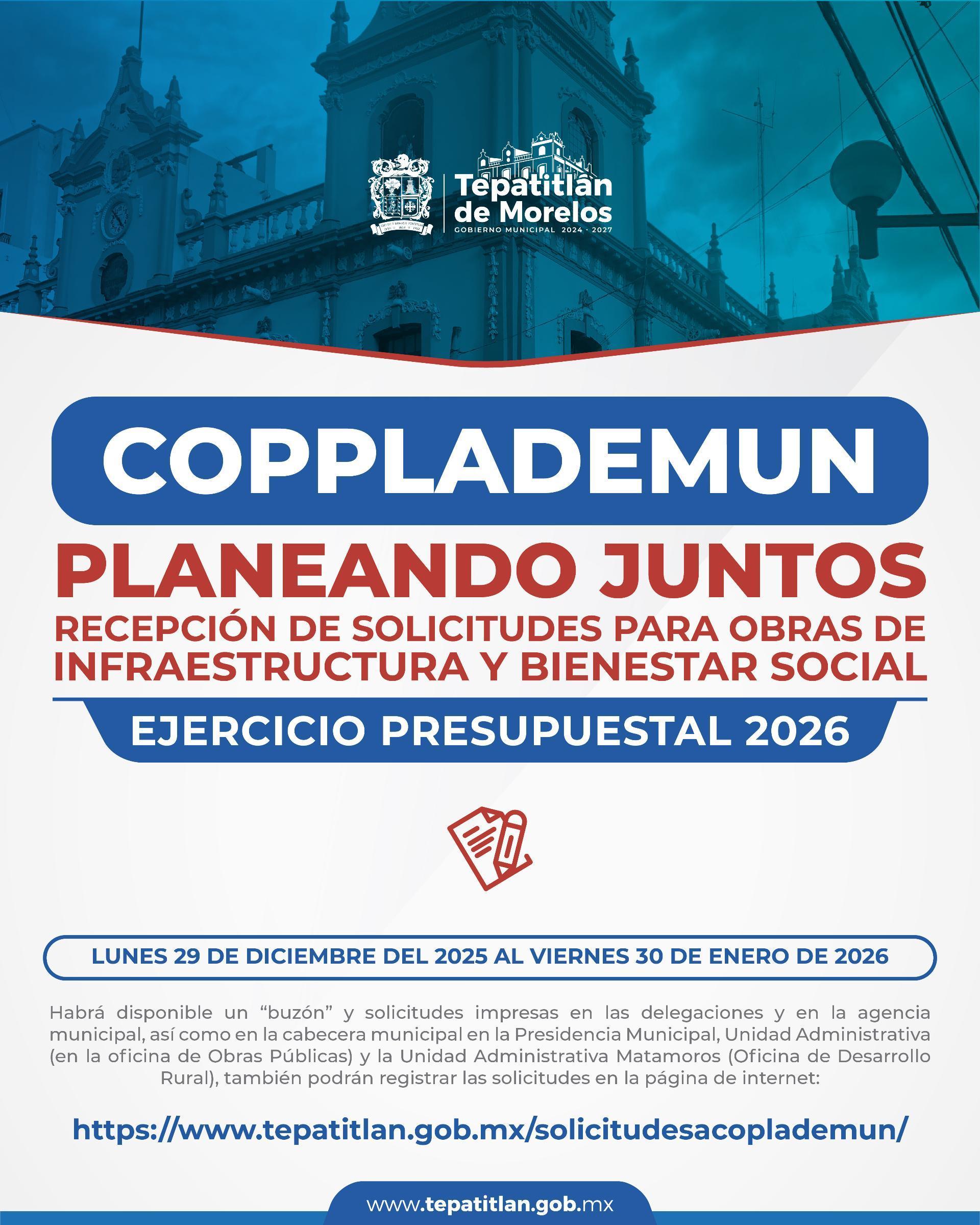 Planeando Juntos, COPPLADEMUN 2026 inicia recepción de propuestas de obra