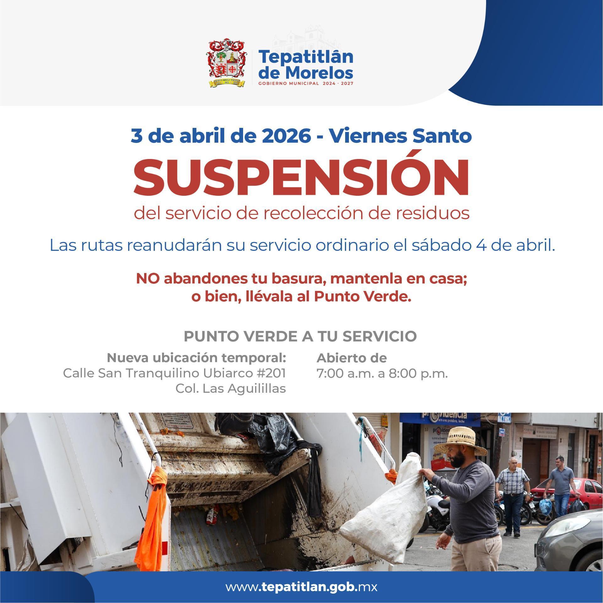 Suspensión del servicio de recolección de residuos por Viernes Santo