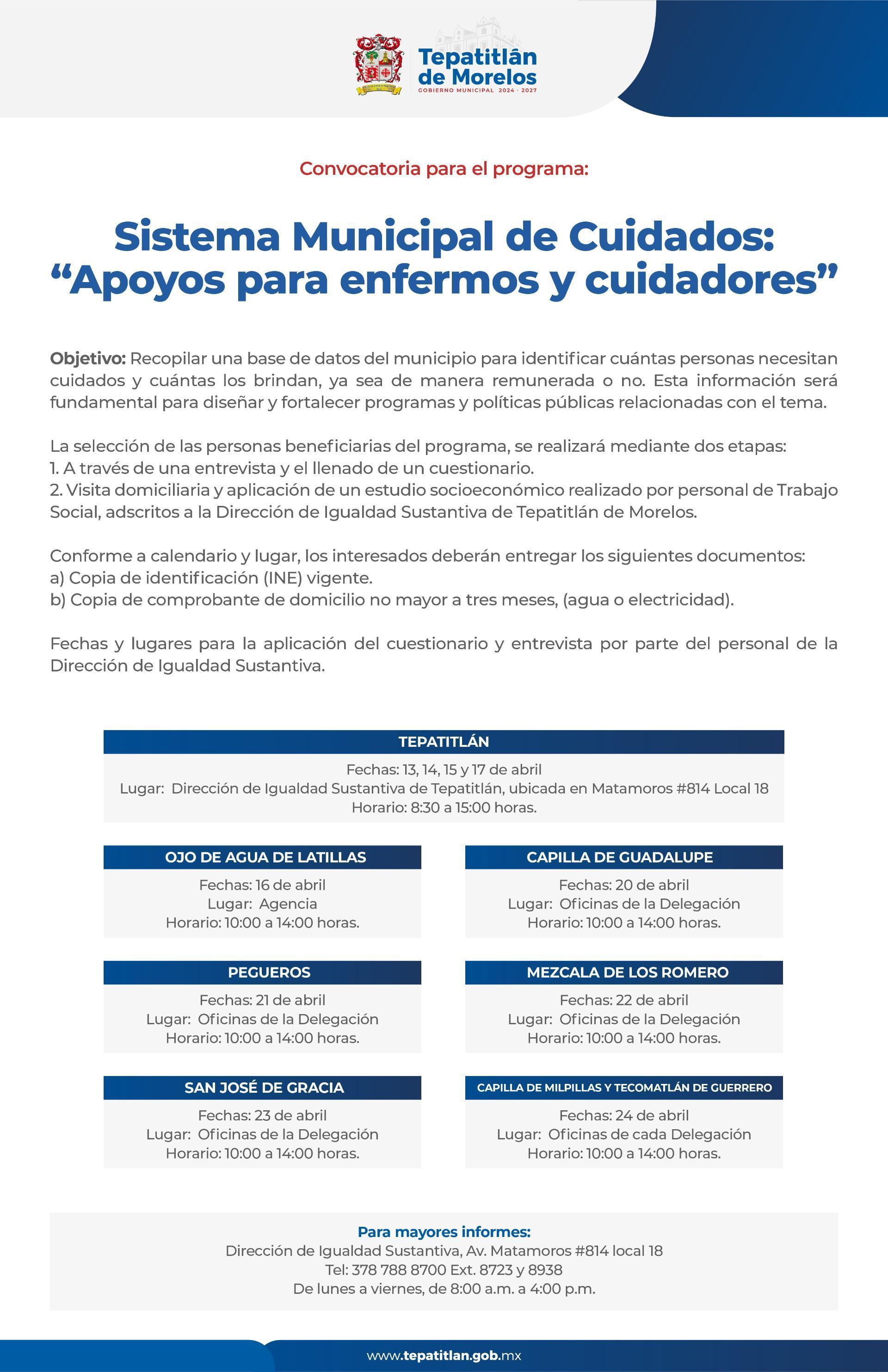 Convocatoria para el programa:  Sistema Municipal de Cuidados: “Apoyos para enfermos y cuidadores”