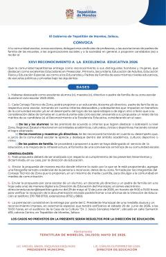 Convocatoria para la entrega del XXVI Reconocimiento a la Excelencia Educativa 2026