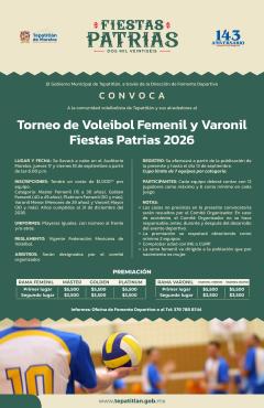 Convocatoria TORNEO DE VOLEIBOL FEMENIL Y VARONIL FIESTAS PATRIAS 2026 