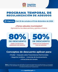 Regulariza tus adeudos municipales y aprovecha los descuentos